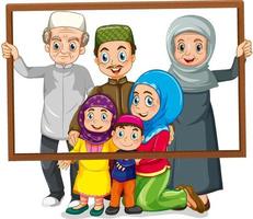 Happy family member holding photo frame vector