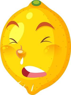 Lemon cartoon character with sneezing face expression on white background