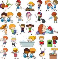 Set of different doodle kids cartoon character vector