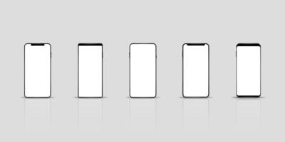 Realistic smartphones with blank white screen mockups