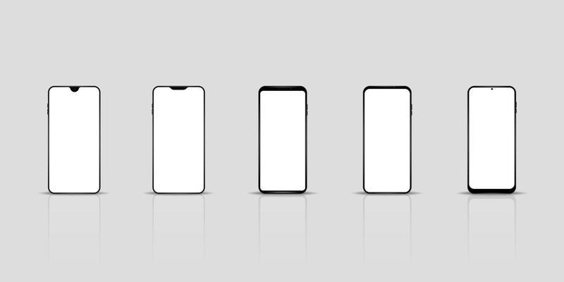 Realistic smartphones with blank white screen mockups