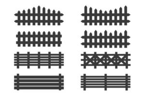 Black wooden fence set isolated on white background. vector