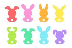 Blank cartoon colorful rabbit silhouette shape set vector