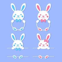 Cartoon rabbit white frame set vector