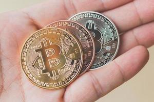 Bitcoin coins, digital currency concept photo