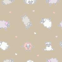Seamless patterns. Yoga for pets. Cute playful sheep athletes. Vector illustration on a light brown background. Farm animals yoga stickers. For packaging, textiles, wallpaper and childrens collection