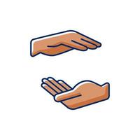 Two hands holding something RGB color icon vector