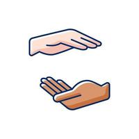 Two hands holding something RGB color icon vector