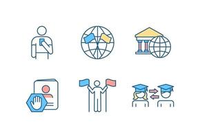 International affairs RGB color icons set vector