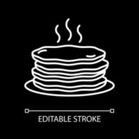 Stack of hot pancakes white linear icon for dark theme vector