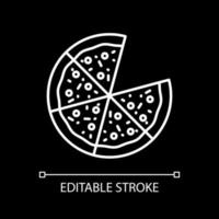 Pizza with slices white linear icon for dark theme vector