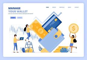 People manage their wallets by planning expenses, banking debt, investing, purchasing, financial literacy. Can be use for landing page template ui ux web mobile app poster banner website flyer ads vector