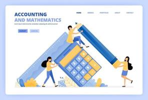 personas con calculadoras y lápices para ilustraciones de educación contable, financiera y matemática. se puede utilizar para la plantilla de página de destino ui ux web aplicación móvil cartel banner sitio web flyer anuncios vector