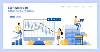 People trade candle chart software for long term profits and investments. financial literacy rating and review. Can be use for landing page template ui ux web mobile app poster banner website flyer ad vector