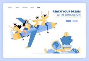 students wear toga and ride pencil, metaphor for reach future dreams with savings and educational scholarship. Can be use for landing page template ui ux web mobile app poster banner website flyer ads vector