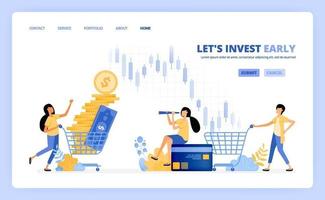 people buy investment instruments in money markets, stock exchanges, mutual funds. vector illustration concept can be use for landing page, template, ui, web, mobile app, poster ads, banner, website