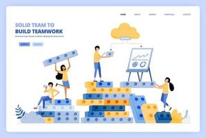 solid teamwork in building relationships. brainstorming in build success. vector illustration concept can be use for landing page, template, ui ux, web, mobile app, poster ads, banner, website, flyer