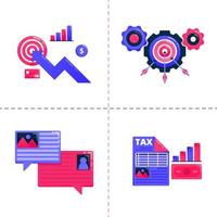 logo design icon of business chart, bubble chat and achieve target of goals, financial tax analysis strategy. Icon pack template can be use for landing page, web, mobile app, poster, banner, website vector