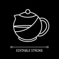 Kettle with tea white linear icon for dark theme vector