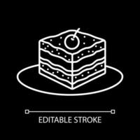 Cake piece white linear icon for dark theme vector