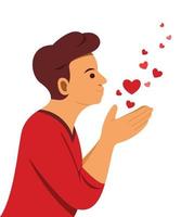 Man Blowing Little Hearts from His Hands. vector