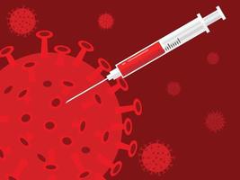 RedWallpaper of Corona Virus or COVID-19 and Syringe of Vaccine. vector