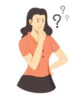 Woman Thinking with Question Marks. vector