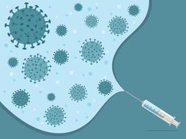 Blue Wallpaper of Corona Virus or COVID-19 and Syringe of Vaccine vector