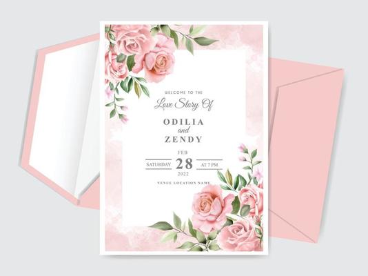 Beautiful wedding invitation card template with floral hand drawn