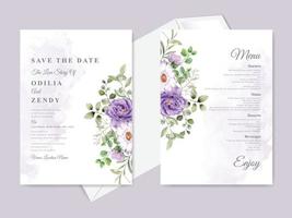 Beautiful floral hand drawn wedding invitation card template vector