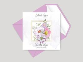 Beautiful floral hand drawn wedding thank you template vector