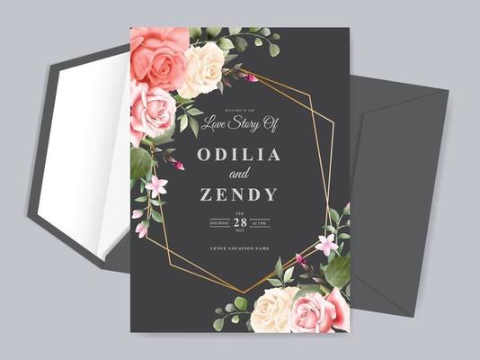 Beautiful floral hand drawn wedding invitation card template