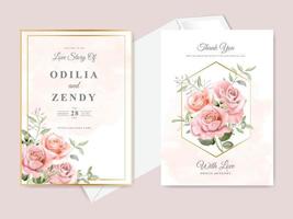 Beautiful floral hand drawn wedding invitation card template vector