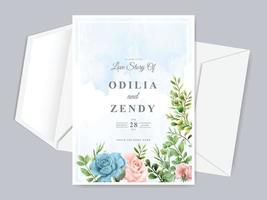 hermosa plantilla de tarjeta de invitación de boda floral dibujada a mano vector