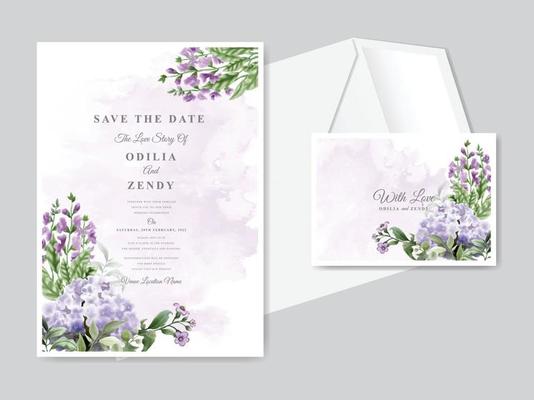 Beautiful floral hand drawn wedding invitation card template set