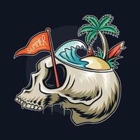 summer themed skull with beach scene in its head vector