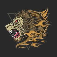 howling lion head with flaming mane vector