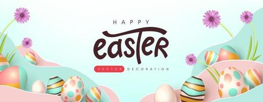 Easter banner background template with colorful eggs vector