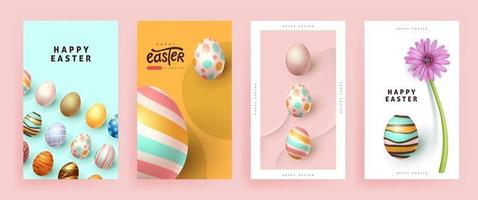 Modern easter banner background template with colorful eggs. vector