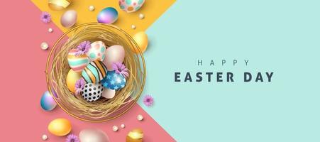 Happy easter greeting card banner background vector
