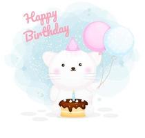 Happy birthday cute kitty cartoon character vector