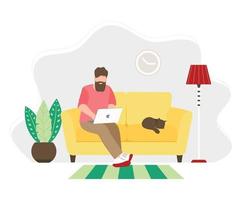 Man working from home sitting on a sofa vector