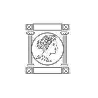 One of the Nine Greek Muse in Ancient Greek Mythology Viewed from Side with Pillar Monoline Style vector