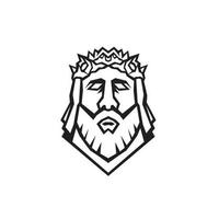 Head of Jesus Christ the Redeemer Wearing Crown of Thorns Viewed from Front Retro Woodcut Black and White Style vector