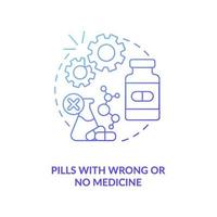 Pills with wrong or no medicine concept icon. vector
