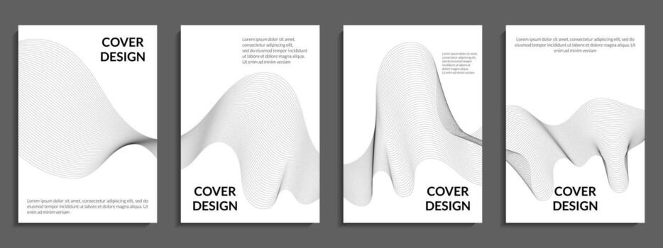 Conjunto abstracto degradado gris, formas de líneas onduladas vector