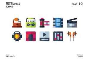 10 Icon collection of Multimedia in flat style. vector illustration and editable stroke. Isolated on white background.