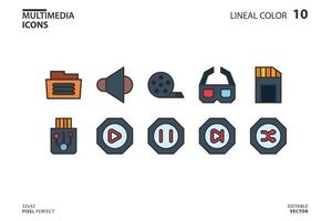 Multimedia icon collection line and fill style vector