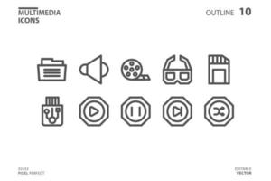 colección de iconos de línea multimedia vector