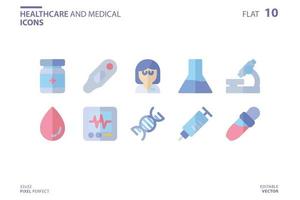 Healthcare And Medical icon set in flat style. Vector logo design template. Modern design icon, symbol, logo and illustration. Vector graphics illustration and editable stroke. Isolated on white background.